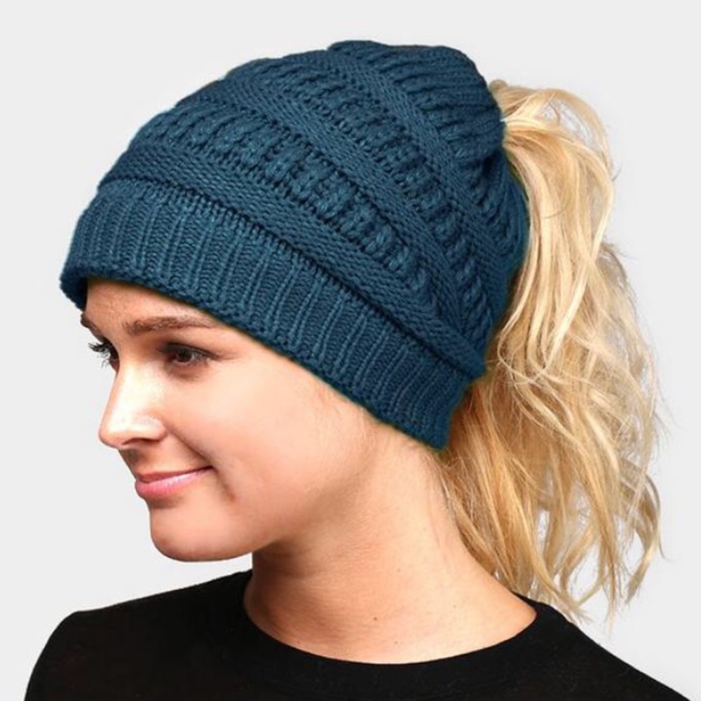 Teal Ponytail Beanie